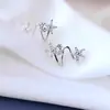 Pendientes de Plata de Ley S925, Estilo Coreano, Moda Coreana, Pendientes Exquisitos, Pendientes Dulces con Forma de Flor Curvada Incrustados con Diamantes, Pendientes Versátiles