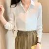 Toma Real de Moda Femenina para Exportación: Ropa de Mujer Estilo Otoño Nuevo Imitación Seda Satín, Camisa de Gasa Color Sólido, Cárdigan, Blusa