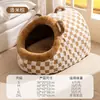 Casa de Gato Portátil Semi-Fechada de Uso Duplo Casa de Cachorro Casa de Gato Ninho Pet Gato Quente Outono e Inverno Jacquard com Sensação de Nuvem Grade Rombos