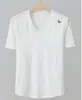 Camiseta de Manga Corta con Cuello en V de Algodón Puro Premium en Stock para Mujer, Top Corto Casual Ajustado para Primavera y Verano, Mayoreo
