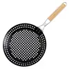 Molde Redondo para Hornear con Fondo Plano y Mango de Madera Plegable, Cesta para Barbacoa Perforada, Revestimiento Antiadherente de Grado Alimenticio, Accesorios para Horno, Venta Caliente Transfronteriza