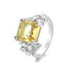 Anel Quadrado de Zircônia Estilo Princesa Europeu e Americano da Moda para Mulheres, Luxo Leve, Design de Nicho de Alta Qualidade, Anel de Pedra Preciosa Colorida
