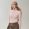 Nueva colección de otoño: Suéter de cachemira 100% puro para mujer, corte ajustado, con cuello de volantes, mangas largas y base de punto
