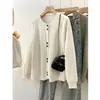 Cardigan de Tricô Gola Redonda Estilo Coreano Feminino Outono Inverno 2026 Suéter Outerwear Melange Retrô Chique Estilo Preguiçoso Camada Externa Tendência