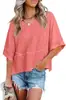 Amazon Transfronterizo 2026 Verano Estilo Europeo y Americano Patchwork Color Sólido Cuello Redondo Holgado Top Camiseta con Mangas Acampanadas