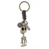 Joyería Retro Europea y Americana Colgante de Calavera y Esqueleto de Halloween Llavero de Cuero de Vaca Llavero Tejido Personalizado Creativo