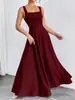 Exportación Transfronteriza Popular Europeo y Americano Ebay Amazon Wish Vestido de Mujer Elegante Cuadrado Sin Mangas Color Sólido Extra Largo