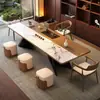 Despejar sala de estar mesa de té grande y larga con sofá estilo chino nuevo madera maciza lujo ligero estilo nuevo de alta gama mesa de té de losa de roca preparar té jefe