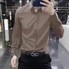 Camisa de Manga Larga Elástica Resistente a las Arrugas, de Angora Rojo de Gama Alta, No Requiere Planchado, Estilo Nuevo de Lujo Ligero, Camisa Casual de Negocios Ajustada