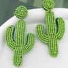 Pendientes de cactus de cuentas de arroz verdes estilo bohemio vacacional europeo y americano pendientes pendientes