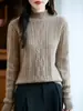 10 suéteres de punto para mujer de otoño e invierno, cuello semi-alto, adelgazante, grueso, de manga larga, jersey, lana, color liso, tejido de ochos, punto de siete puntos, rosa