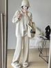 Moda Otoño e Invierno 2023 Suéter Casual Traje de Punto para Mujer con Capucha Pantalones de Pierna Ancha para Mujer Comercio Exterior Conjunto de Dos Piezas Holgado a la Moda