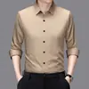 Camisas de Manga Larga para Hombre Transfronterizas, Camisas Finas de Color Sólido Ajustadas Modernas, Camisas Casuales de Negocios, Ropa para Hombres de Mediana Edad