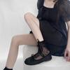 Calcetines finos de primavera y verano con diseño de rosas blancas cremosas y huecos, calcetines Pure Desire Girl, calcetines de encaje con tiras de lazo.