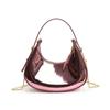 Bolso Bandolera Media Luna Nuevo Cuero Patentado Brillante Láser Mini Media Luna con Cadena de Un Hombro Bolso Pequeño para Niños para Mujer