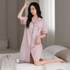 Cárdigan de Verano de Nuevo Estilo Cómodo de Algodón Puro de Manga Corta Camisón de Largo Medio para Mujer Ropa de Casa Dulce con Estampado Lindo Que se Puede Usar Afuera