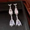 Brincos de Agulha Prata com Pérolas Gota Cravejadas de Diamantes e Franjas, Design Exquisito e Fashion, Estilo Vintage, Brincos Simples e Elegantes