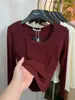 2026 Nueva Camiseta Casual de Manga Larga con Cuello en U Estilo Coreano Moda Ajustada Favorecedora de la Figura Elegante Versátil Top Básico para Mujer