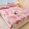 Juego de Sábana Bajera Ajustable Estampada Bubble Milk Velvet, Pieza Única, Acolchado de Pelo de Conejo, Terciopelo Coral, Protector de Colchón, Cubre Cama, Juego de Tres Piezas