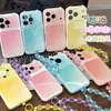 Funda de teléfono 3D de orejas de gato con degradado bicolor para Apple 17 Pro Max con cadena de cuentas, 16/15 acrílico