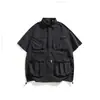 Ru Meng Shan Xi Design Funcional Outdoor Multi-Bolsos Repelente à Água Respirável Manga Curta Camisa Masculina Verão Jaqueta de Trabalho