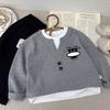 Top de Manga Larga Waffle de Otoño 2025 para Niño, Camiseta Base de Dos Piezas Falsas para Niño, Sudadera de Moda de Primavera y Otoño
