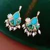 Flor de Diamante Gota de Agua Borla Perla Gancho para Oreja Lujo Accesible Moda de Gama Alta Pendientes Estilo Étnico de Nicho Pendientes Retro