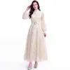 Vestido de encaje de temperamento elegante para mujer, estilo francés, trabajo pesado, entallado en la cintura, falda larga ajustada, estilo corte, falda de dobladillo ancho con cinturón