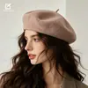 Boina de lã clássica de alta costura para outono e inverno para mulheres, boina de lã simples de cor sólida artística retrô universal