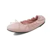 Primer Encuentro Temporada Dulce Estilo Femenino Zapatos Planos de Ballet para Mujer Lazo Plisado Plano Suela Suave Zapatos Individuales Zapatos de Rollo de Huevo