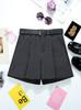 Cinturón ~ Pantalones de Pierna Ancha de Cintura Alta Sueltos Diseño Femenino de Corea del Sur Dongdaemun Shorts Plegados de Abrigo Tendencia 9351