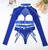 Lencería Erótica Transfronteriza Estilo Europeo y Americano Malla Sexy Body con Liguero Cintura Ceñida Ajustado Qqny Transparente Sexy Restricción