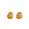 Yilu Plata S925 Plata Pura Chapado en Oro Jade Hetian Jadeíta Ámbar Calabaza Hueca Vintage Envejecido Moda Pendientes de Clip