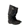 Botas de vaquero occidentales de punta fina con hebilla, retro, que aumentan la altura, para mujer, nuevas de otoño 2026, botas largas apiladas para adelgazar la pierna ancha