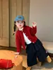 Conjunto de suéter vintage estilo coreano para niñas para otoño: Conjunto de dos piezas para bebé: cárdigan de punto abotonado de colores + pantalón corto de pana