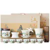 Juego de Té Kung Fu de Porcelana Blanca Escarchada de Jadeite con Tapa, Tazón y Tazas de Té, Juego de Té de Viaje, Regalo para el Hogar, Caja de Regalo Jiangshan