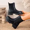 Botines nuevos de suela gruesa 2025, zapatos de moda para mujer de otoño e invierno, botines cortos, botines tipo chimenea para mujer, venta al por mayor, botines Chelsea ajustados, charol