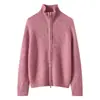 Nueva colección de otoño e invierno: Cárdigan de mezcla de seda y cachemira para mujer con cuello alto, cremallera y tejido grueso, que ofrece un corte holgado y favorecedor como capa exterior