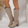 Exportación Transfronteriza Otoño e Invierno Nuevas Botas Altas de Tubo Ancho con Punta Fina y Tacón Grueso Estilo Pasarela Adelgazantes