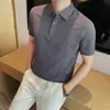Camiseta casual de algodão de alta qualidade para homens, estilo old money de luxo leve para o verão, gola de lapela sem costura, respirável, camisa polo com gola de lapela aberta, manga curta