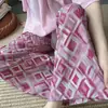 Pantalones de pijama de algodón y seda para casa de verano, longitud de nueve puntos, talla grande, pantalones casuales holgados a cuadros para casa, cómodos 05