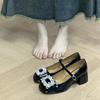 Scarpins Mary Jane de Salto Alto com Strass Estilo Francês para Mulheres, Novo Modelo 2026, Design Elegante e Feminino, Tira Única, Salto Bloco, Adequado para Combinar com Vestidos