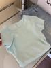 Camiseta Mambo Verde Menta Feminina Tricô Seda de Gelo Ombro Manga Curta Verão Slim Fit Top Base Vazado nas Costas para Garotas Quentes