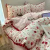 Juego de ropa de cama de cuatro piezas de gasa de burbujas de alta densidad con textura de relieve tridimensional y diseño de encaje, apto para todas las estaciones