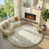 Alfombra Redonda de Lana de Seda Estilo Crema Transfronteriza de Pelo Largo para Sala de Estar Cobertura Completa Alfombra para Sofá y Mesa de Café Habitación Alfombrilla Aislante del Frío para Lado de la Cama