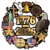 Decoração de Guirlanda para Pendurar em Porta de Madeira para o Dia da Independência Americana 2026 Transfronteiriça Placa de Boas-vindas com Bandeira Nacional Patriótica Ornamento de Festival