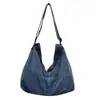 Bolsa tote jeans lavada simples de grande capacidade para meninas, nova coleção outono 2026, cor sólida, bolsa de mão para estudante universitário