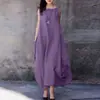 Destaca la Nueva Colección Chic Primavera-Verano 2023 Vestido de Cuello Redondo Sin Mangas Elegante con Bolsillo Lateral Grande Arrugado