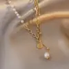Collar de puntada de cadena de perlas estilo japonés y coreano diseño de retrato de cabeza de mujer sentido de la moda cadena para la clavícula gargantilla de personalidad de moda