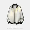 Sudadera Cárdigan con Bloques de Color y Cuello Alto para Hombre, Estilo Primavera, Textura Gruesa, Textura de Raya Vertical, Chaqueta Deportiva Holgada Casual